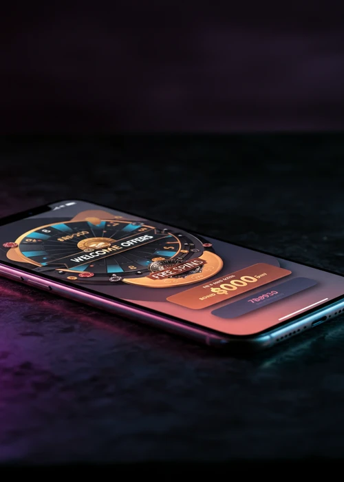 Illustrative banner showing Lucky Mister Casino's welcome bonus with multiple free spins and matched deposit offers.